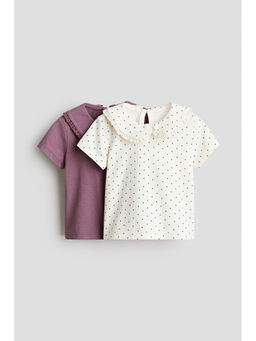 H&M - Girls White 2-Pack Collared Cotton Tops