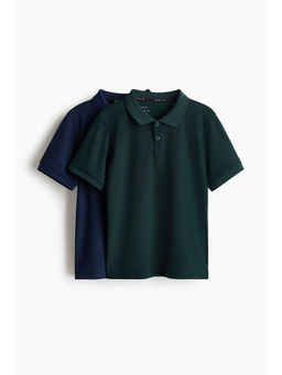 H&M - Boys Green 2-Pack Regular Fit Sports Polo Shirts