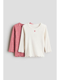 H&M - Girls Pink 2-Pack Cotton Pointelle Tops