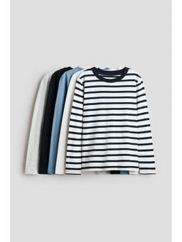 H&M - Boys White 5-Pack Long-Sleeved Cotton T-Shirts