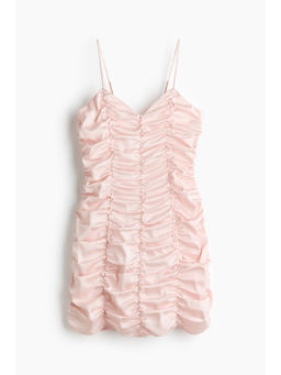 H&M - Women Pink Ruched Satin Dress
