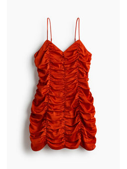 H&M - Women Orange Ruched Satin Dress
