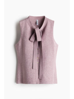 H&M - Women Purple Knitted Bow-Collar Top