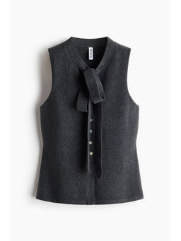 H&M - Women Grey Knitted Bow-Collar Top