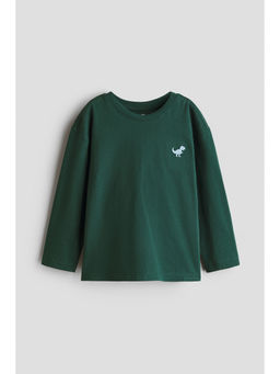 H&M - Boys Green Printed Long-Sleeved T-Shirt