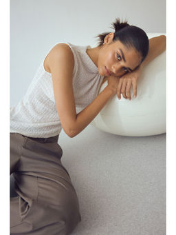 H&M - Women White Crinkled Asymmetric Top