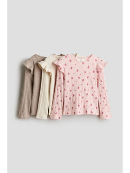 H&M - Girls Beige 3-Pack Frilled Cotton Tops