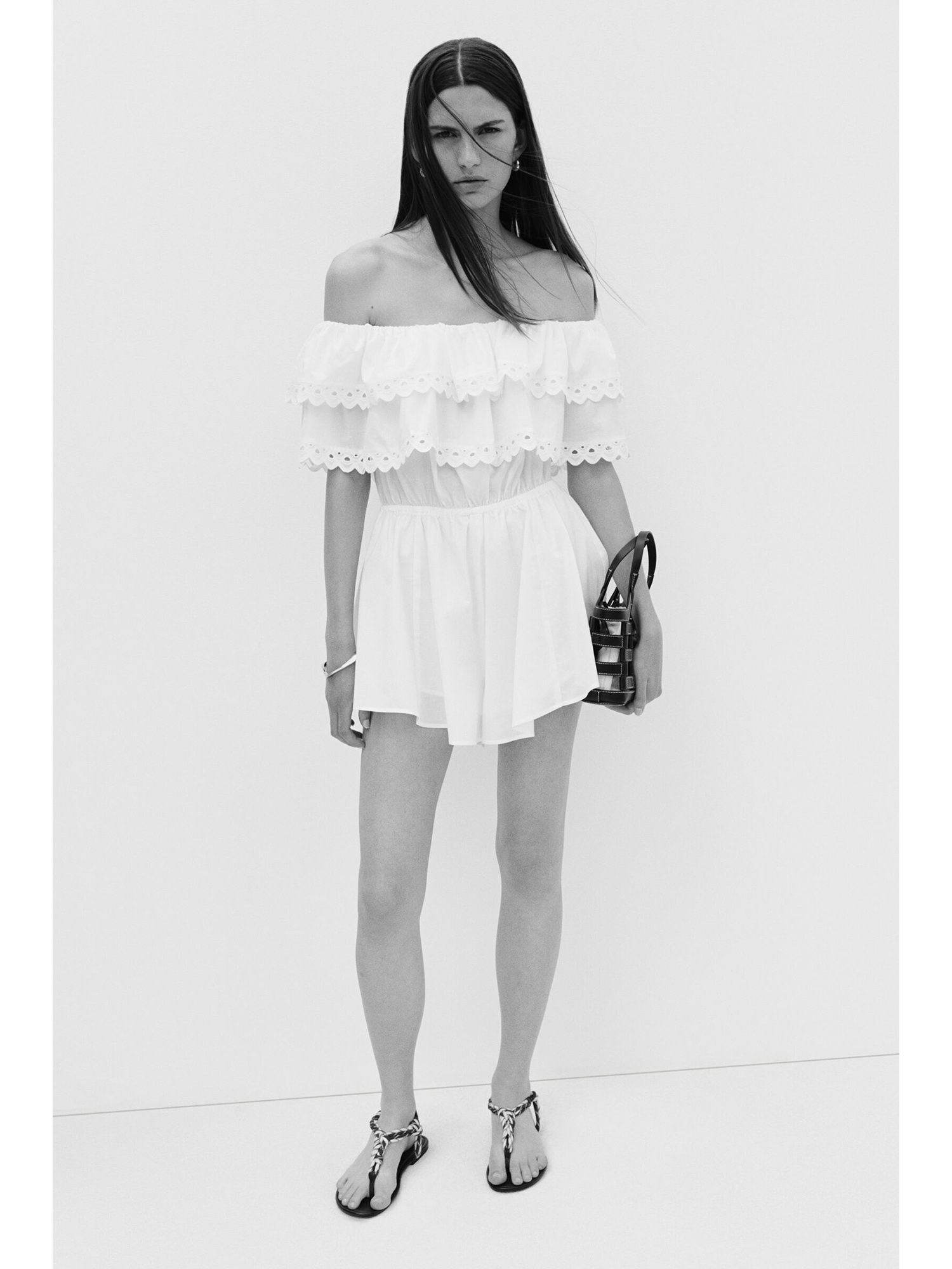 h&m Women White Broderie Anglaise Off-The-Shoulder Playsuit-picture-16