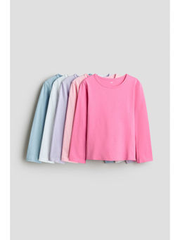 H&M - Girls Green 5-Pack Long-Sleeved T-Shirts