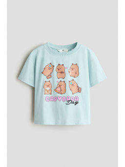 H&M - Girls Turquoise Printed Cotton T-Shirt