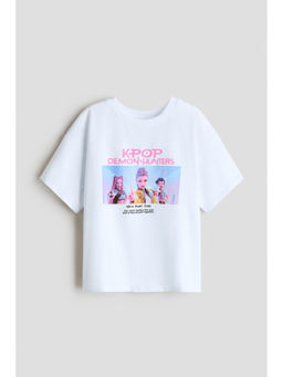H&M - Girls White Printed Cotton T-Shirt