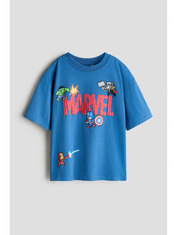 H&M - Boys Blue Oversized Printed T-Shirt