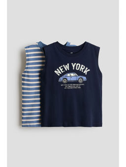 H&M - Boys Blue 2-Pack Cotton Vest Tops