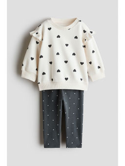 H&M - Girls Grey 2-Piece Frill-Detail Cotton Set