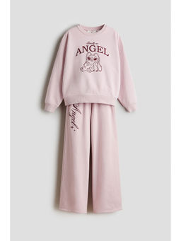 H&M - Girls Pink 2-Piece Printed Sweatshirt Set