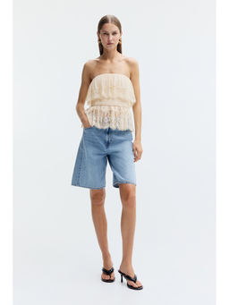 H&M - Women Beige Flounced Bandeau Top
