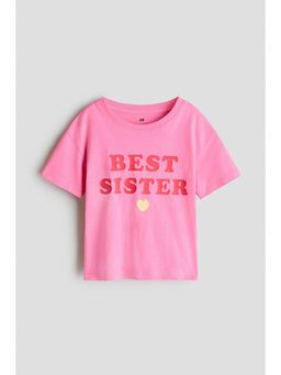H&M - Girls Pink Print-Motif Cotton T-Shirt