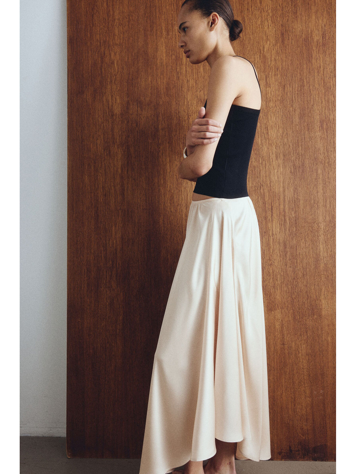 h&m Women Beige Satin Maxi Skirt-picture-11