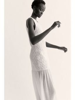 H&M - Women Beige Crochet-Look Flared-Skirt Dress