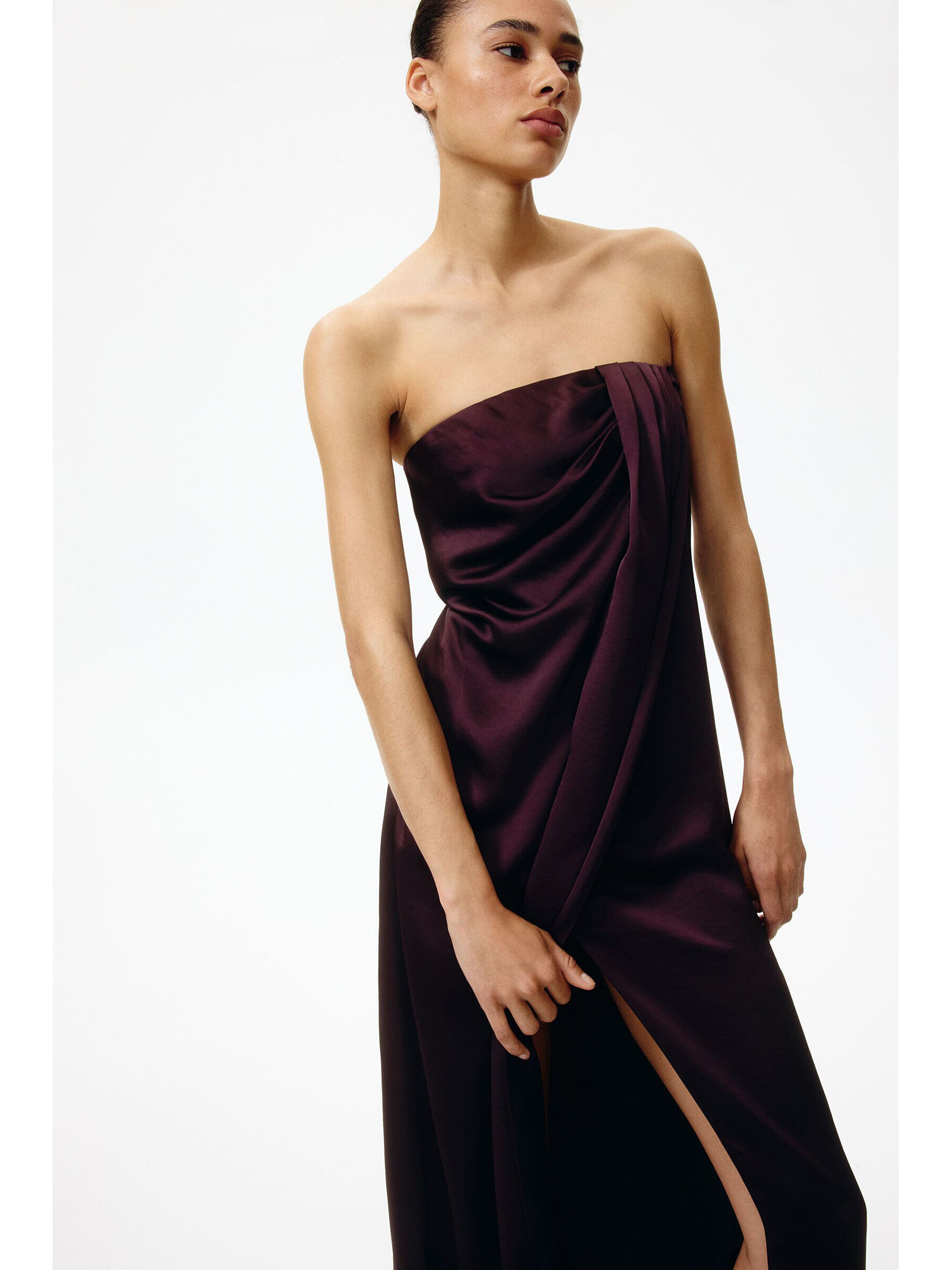 h&m Women Red Satin Bandeau Dress-picture-44