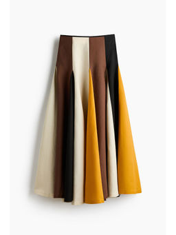 H&M - Women Yellow Linen-Blend Godet-Pleated Skirt
