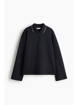 H&M - Women Blue Cotton-Blend Polo Shirt