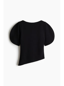H&M - Women Black Puff-Sleeved Asymmetric Top