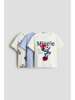 H&M - Girls White 3-Pack Printed Jersey Tops