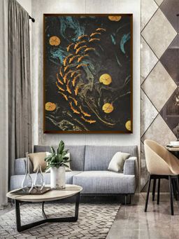 The Art House - Black Mustard Abstract Framed Wall Painting