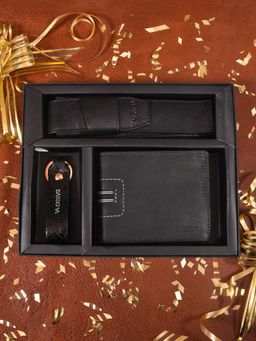 Sassora - Black Premium Leather Men'S Wallet, Keychain & Pen Case Combo Gift Set