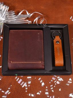 Sassora - Brown Premium Leather Men Rfid Wallet & Keychain Combo Gift Set