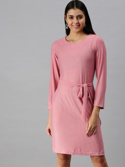 SHOWOFF - Women Pink Textured Round Neck Dress