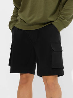 The Souled Store - Solids: Black Men Cargo Shorts