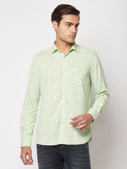 CRIMSOUNE CLUB - Men Light Green Motif Print Shirt