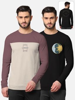 BULLMER - Trendy Front & Back Printed Full Sleeve T-shirt For Men Multi-color (Pack of 2)