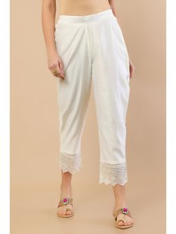 Soch - Off White Chanderi Straight Pants with Embroidered Borders and Mirror Work
