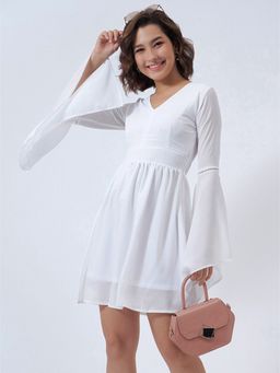 COLOR CAPITAL - White Boho Sleeve Skater Dress