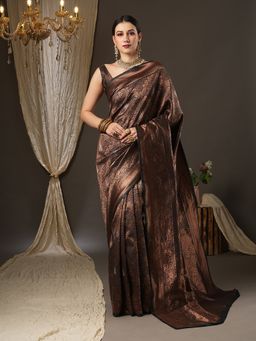 Akhilam - Womens Silk Blend Black Woven Design Designer Saree with Unstitched Blouse