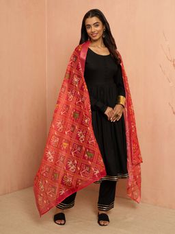 Vastramay - Black Rayon Flared Full Sleeves Anarkali Kurta With Pant & Dupatta