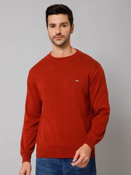 Cantabil - Men Rust Full Sleeves Sweater