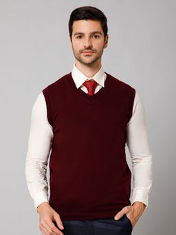 Cantabil - Men Maroon Sleeveless Reversible Sweater