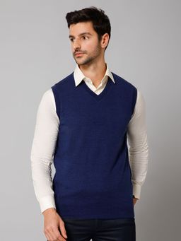 Cantabil - Men Blue Sleeveless Reversible Sweater