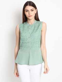 RARE - Women Green Self Design Peplum Top