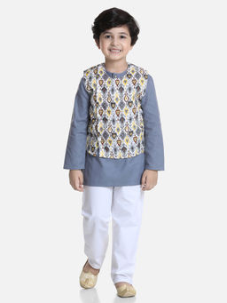 BownBee - Printed Jacket Kurta Pyjama - Gray (Set of 3)