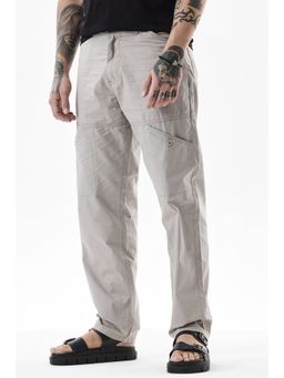 Snitch - Beige Solid Relaxed Casual Cargo Pants for Men