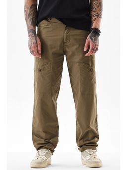 Snitch - Khaki Solid Relaxed Casual Cargo Pants for Men