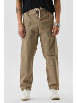 Snitch - Beige Solid Relaxed Casual Cargo Pants for Men