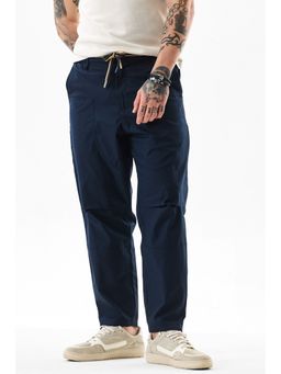 Snitch - Navy Blue Solid Relaxed Casual Cargo Pants for Men