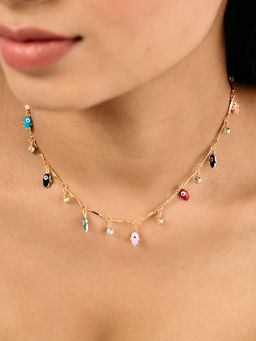 Pipa Bella by Nykaa Fashion - Multicolored Zircon Hamsa Evil Eye Charm Necklace