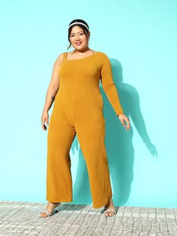 KASSUALLY - CURVE BY KASSUALLY Yellow Embellished Basic Jumpsuit